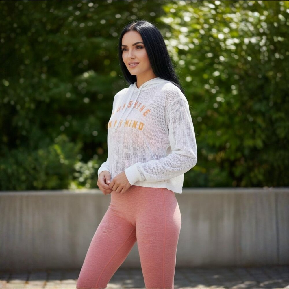 VICTORIA’S SECRET ✦ White Mesh Cropped Hoodie ✦ Sunshine On My Mind Print